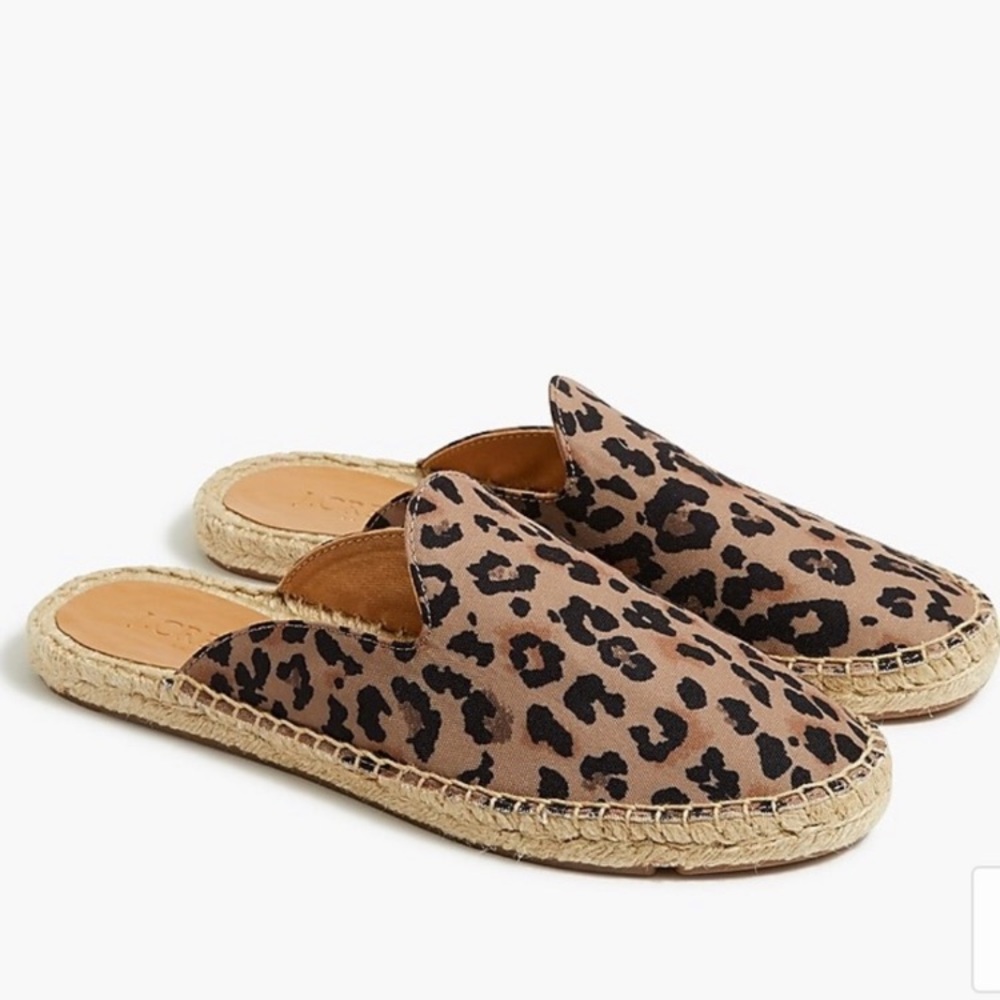 J Crew Cheetah Animal Print natural Slip on Espadrille Flat Jute Boho 8.5 Fall
